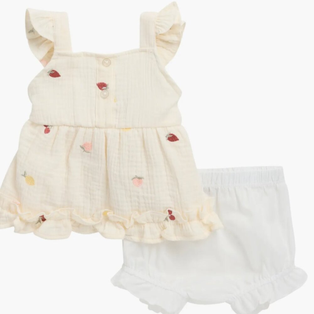 Nicole Miller Embroidered Strawberry Baby Outfit